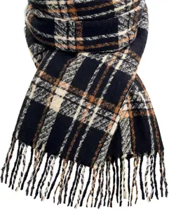 Winter Scarf for Women Fashion Plaid Blanket Scarves with Fringe Soft Warm Premium Polyester Shawl Wraps 78.7 x 24.8 Inches Classic Elegant Style