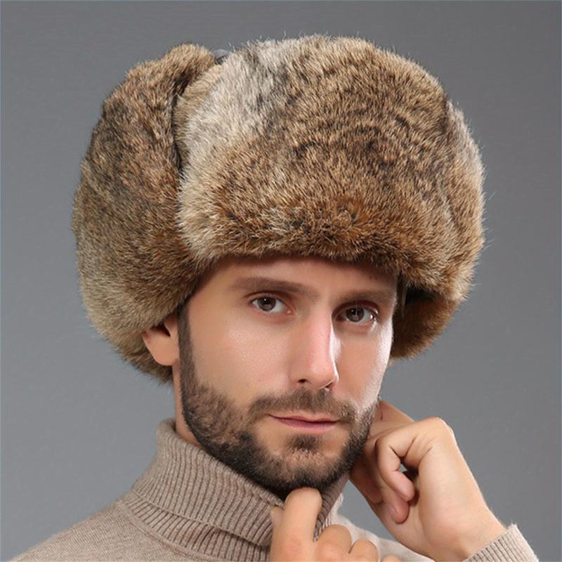 Faux Fur Trooper Hat Winter Trapper Hat Windproof Warm Hats with Earflaps Headwear for Men Cold Weather Skiing