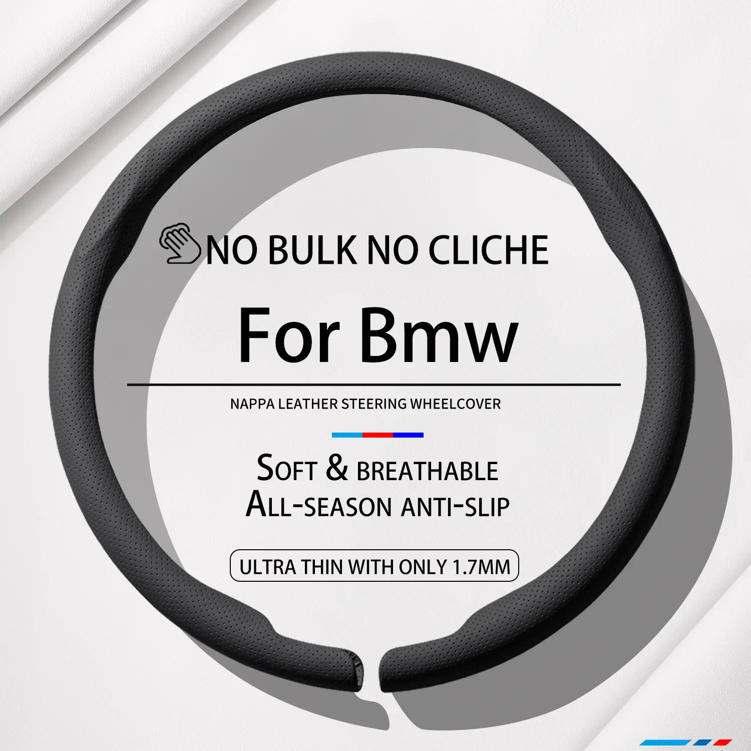 BMW Steering Wheel Cover for Men, 8D Premium Breathable Leather, Anti-Slip M-Sport Style Grip, Fits BMW 3 Series, 5 Series, X1, X3, X5, X7, 328i, 330i, 530i, 540i, 14.5-15 Inch Universal Fit, Luxury Car Interior Accessories,  Steeringwheelcover, Car Inter