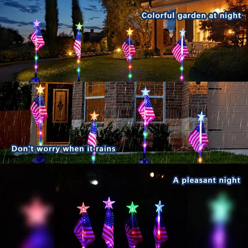Solar American Flag Lights with 7-Color Changing Star LEDs, Patriotic Outdoor Decor for Fourth of July, Garden, Yard, Lawn & Patio Decorations