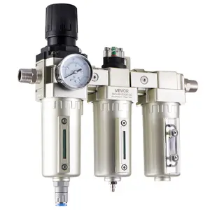 VEVOR Air Compressor Filter Regulator, 1/2" NPT 3-Stage 5μm & 0.3μm & 0.1μm Air Drying System with Micron Filters and Desiccant Dryer, Auto Drain Air Compressor Water Separator 175PSI Max Pressure, Aluminum, 175 Psi Max