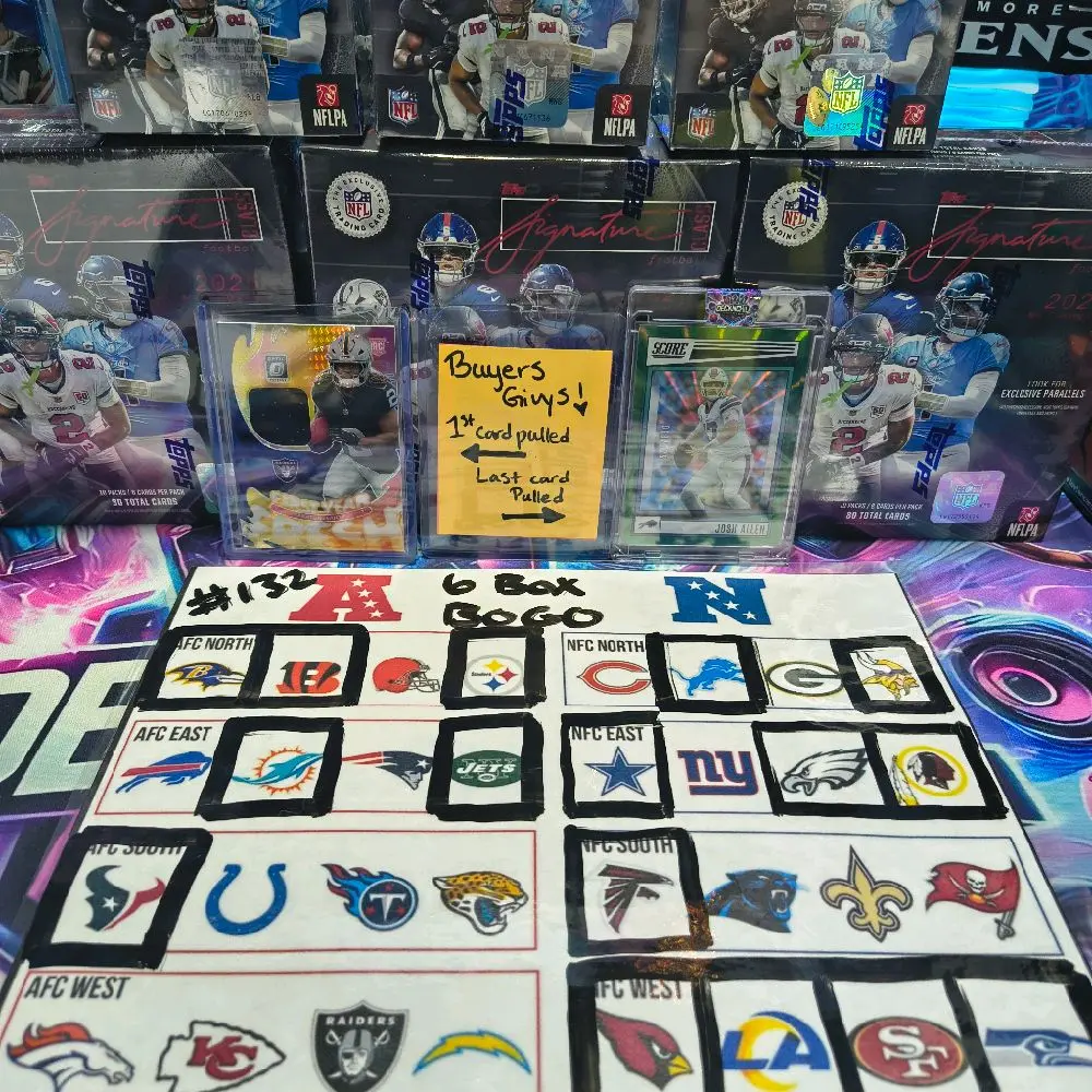 DeckNChill91 #132 BOGO 6-Box Sports Trading Card Break - 3x 2025 Signature Class Football Megas, 3x 2025 Signature Class Football Blasters, Collectible Sports Cards, Sports Trading Cards