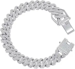 Mens Miami Cuban Link Chain Bracelet 14mm Diamond Prong Cuban Chain 8 inch Length Hip Hop Jewely Mens Miami Cuban Link Chain Bracelet 14mm Diamond Prong Cuban Chain 8 inch Length Hip Hop Jewely