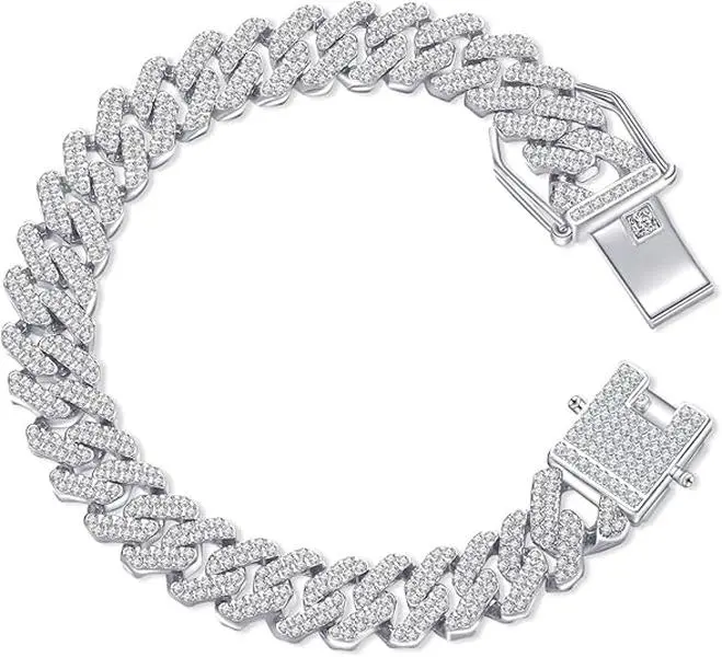 Mens Miami Cuban Link Chain Bracelet 14mm Diamond Prong Cuban Chain 8 inch Length Hip Hop Jewely Mens Miami Cuban Link Chain Bracelet 14mm Diamond Prong Cuban Chain 8 inch Length Hip Hop Jewely