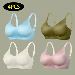 【4PCS】Women's Wireless Push-Up Bra, V-Neck, Soft Breathable Polyamide-Elastane Lingerie Top for Daily WearEveryday Womenswear Bras
