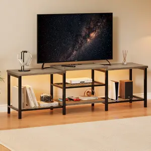 TV Stand for TVs Up to 75 Inch – Entertainment Center with Power Outlet & LED Lights – Open Storage Shelves – Media Console for Living Room, Bedroom