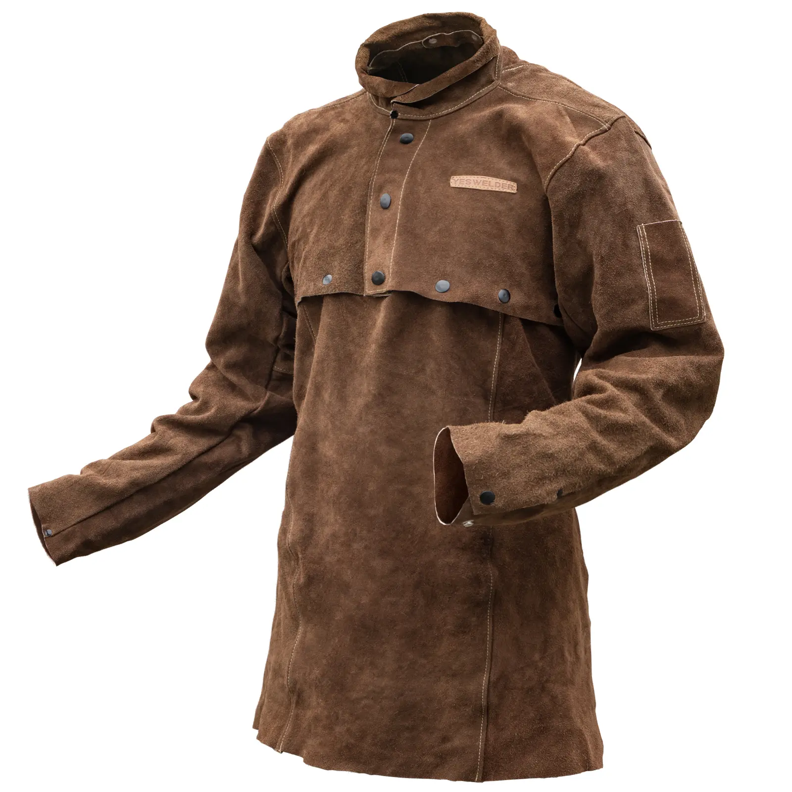 YESWELDER Heavy-Duty Split Cowhide Leather Welding Jacket, Heat & Flame Resistant Open Back Design Welder's Coat