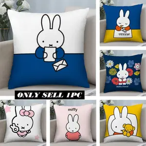 PIKPAKA Cartoon Cute M-Miffy The Bunny Cushion Cover Soft Short Plush Fabric Double-Sided Print Organic Breathable Sofa Pillow Case, Home Machine Washable In Warm Winter Perfect For Home Decor Warm Winter Home Child Gift