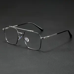 Vintage Style Men'S Business Fashion Full Rim Zinc Alloy Frame Decorate Lens ABS Material Double Bridge Flat Mirror Glasses