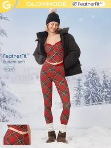 GLOWMODE 24" FeatherFit Merry & Bright Two-Tone Crossover Leggings Christmas Gifts Holiday Winter Low Impact Yoga Daily