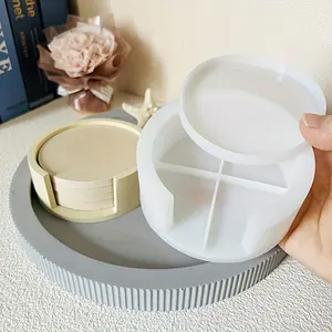5pcs/set Handmade DIY Glue Drop Mold, Storage Box Set Round Coaster Crystal Resin Ornament Silicone Mold