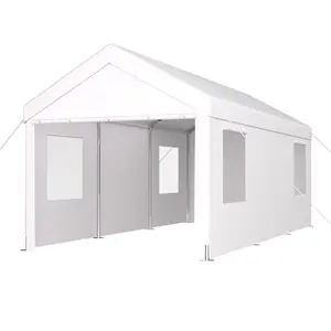 240"L×120"W×110"H Rectangular Galvanized Steel Carport, Heavy‑Duty PE Waterproof UV‑Resistant Canopy with Sidewalls Wind‑Resistant Outdoor Vehicle Shelter for Home Patio Backyard