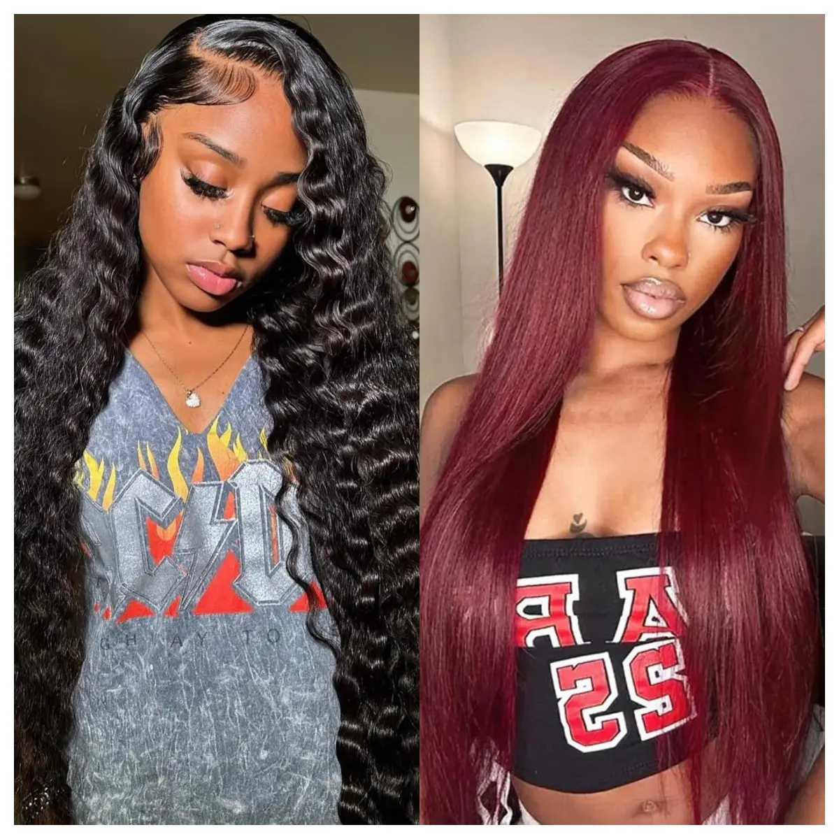Black Deep Wave+Burgundy Straight