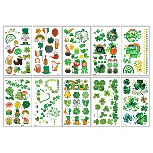St Patrick's Day Tattoo Stickers Irish Festival Party Clover Temporary Face Makeup Stickers Series A 10 Sheets Henna Designs Birthday Christmas Halloween Easter 4th of July Valentine’s Day Back to School St. Patrick’s Day gift