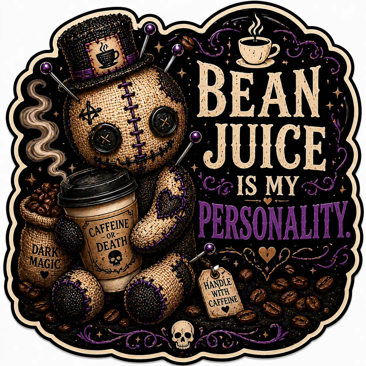 Decorative Tiny 2 In-1 Piece Coffee Voodoo Doll Metal Rectangle Refrigerator Magnets, Kitchen Home Decor Supplies, One-Piece