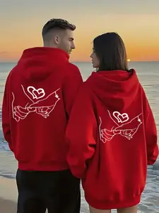 Couple Matching Hoodies, Lightweight Polyester Fabric, Perfect Valentine's Day Gift, Casual Fitted Design, All Seasons Wear, Clothes