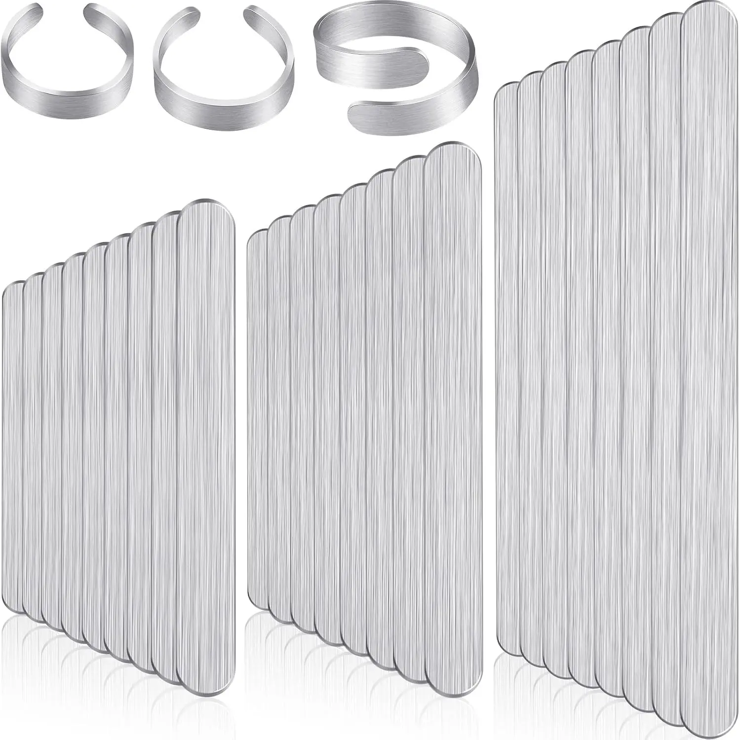 36 Pack Aluminum Flat Ring Blanks Metal Stamping Strips Metal Stamping Supplies Jewelry Blanks for DIY Jewelry with Deburred Edge Ring Size 4-6 7-9 8-10(Silver)