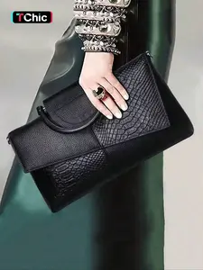 Women's Fashionable Colorblock Snakeskin Embossed Handbag, Elegant Shoulder Bag for Party, Trendy All-match Crossbody Bag for Daily Use, Flap Crossbody Purse, Handcrafted Bag