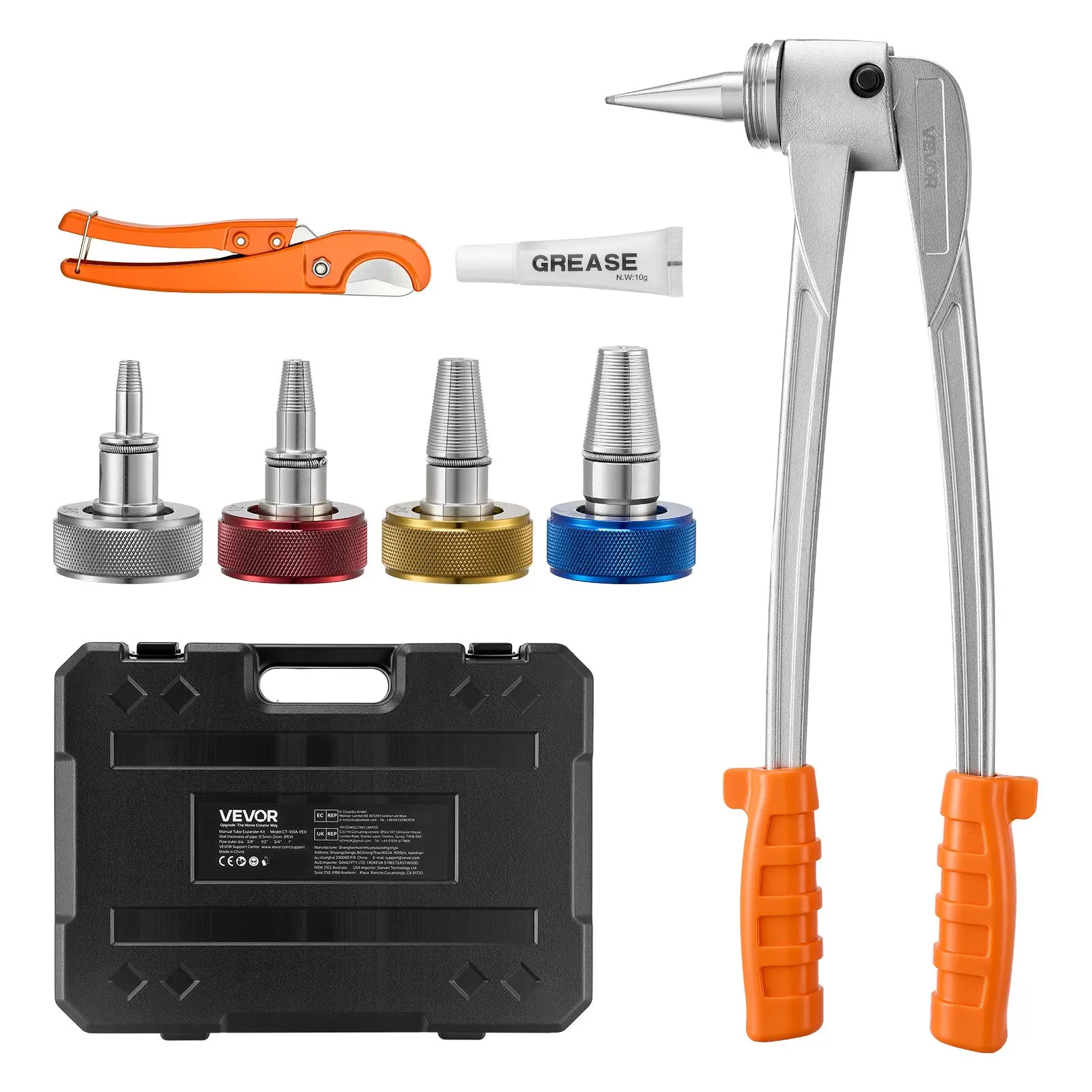 【DealsForYouDays】VEVOR PEX Pipe Expander Tool Kit, Manual Tubing Expansion Tool for 3/8", 1/2", 3/4", 1" PEX Pipes - with 4 Expanding Heads, Pipe Cutter & Carrying Case for Radiant Heating & Water Plumbing System