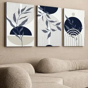 3pcs Exquisite Wood Frame Canvas Wrapped Paintings Blue And Beige Wall Art Boho Art Home Decor 8"x12" 12"x16" 16"x24" Easy To Hang UV Resistant Non Toxic Artistic Gift