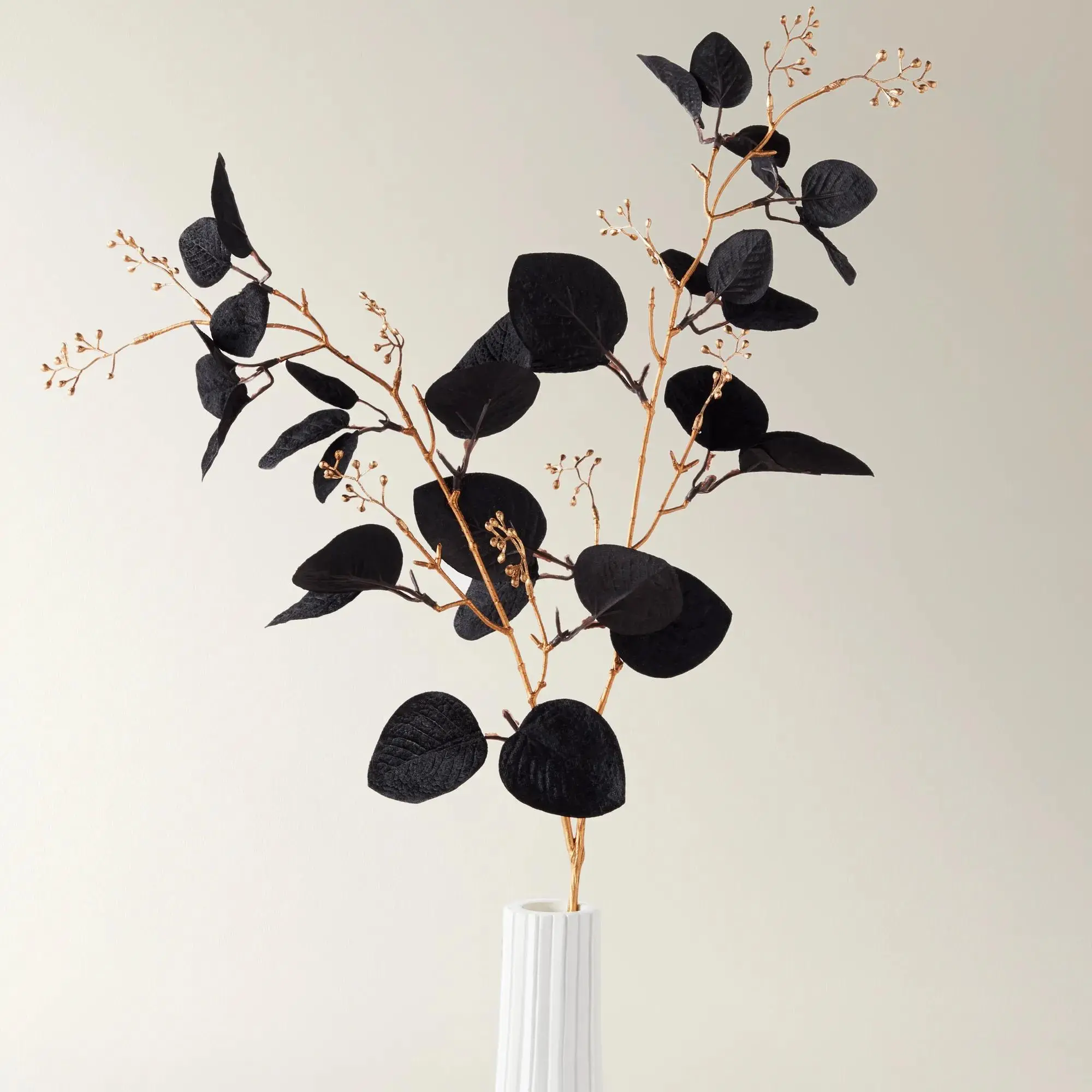 Z Gallerie 3-Piece Eucalyptus Plant Sprays Set - Lifelike Indoor Faux Plant, Plastic Simulation Leaves, Black-Gold Ornamented Faux Flowers, House Decor Floral Decor Accent, Lifelike Look,dorm decor,dorm room decor