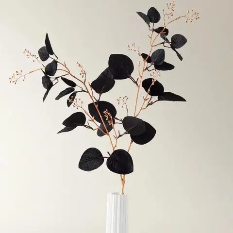 Z Gallerie 3-Piece Decorative Eucalyptus Artificial Flowers Set - 32 in Lifelike Indoor Faux Plant, Plastic Simulation Leaves, Black-Gold Ornamented Pieces, Holiday Home Decor Accent