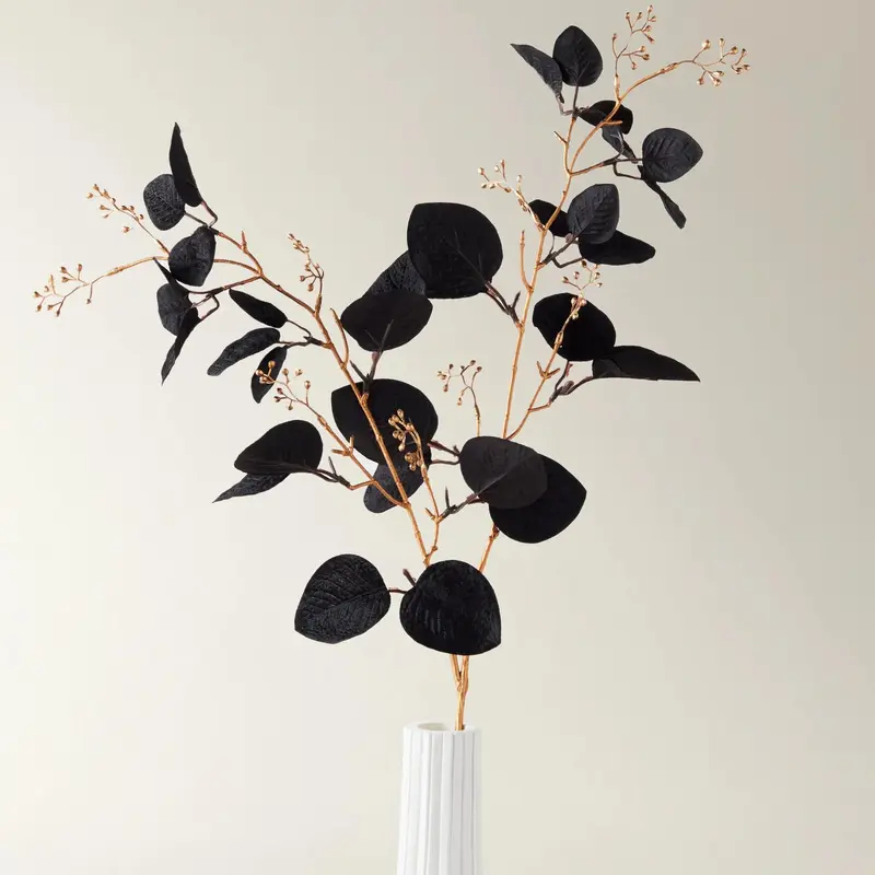 Z Gallerie 3-Piece Decorative Eucalyptus Artificial Flowers Set - 32 in Lifelike Indoor Faux Plant, Plastic Simulation Leaves, Black-Gold Ornamented Pieces, Holiday Home Decor Accent