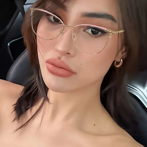 Women's Elegant Copper Frame Cat Eye Glasses, Anti-Blue Light Fashion Eyewear, Stylish Trendy Eyewear, Casual Daily Wear, Perfect for Students, Trendy Casual Eyeglasses, Trending Glasses