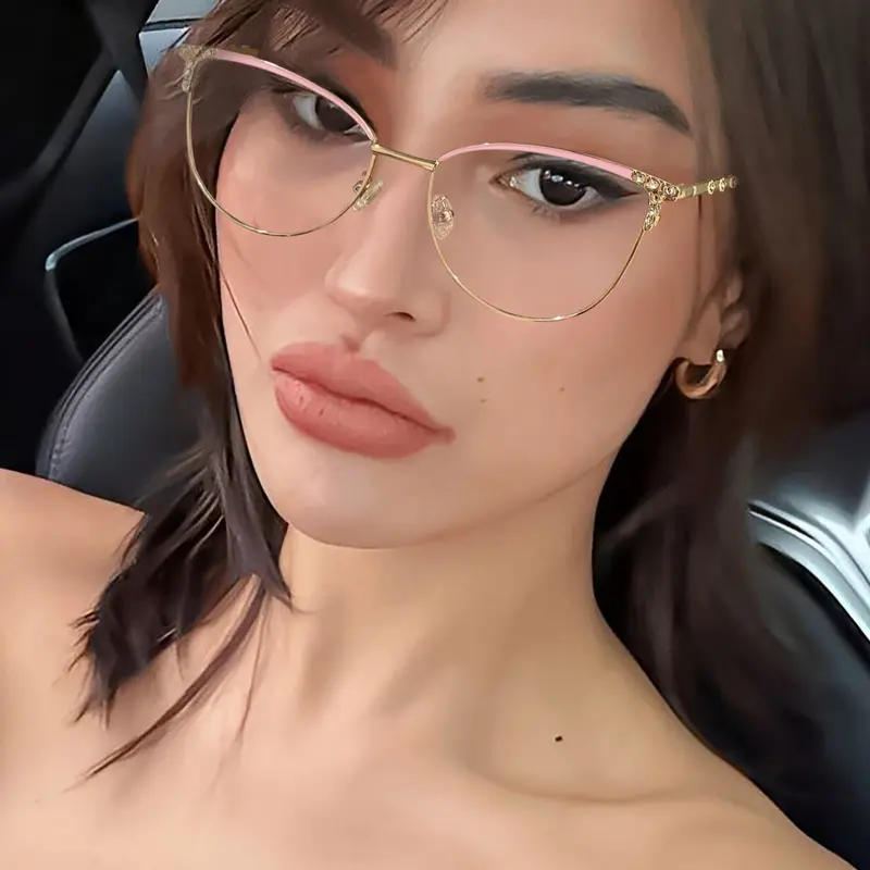 Women's Elegant Copper Frame Cat Eye Glasses, Anti-Blue Light Fashion Eyewear, Stylish Trendy Eyewear, Casual Daily Wear, Perfect for Students, Trendy Casual Eyeglasses, Trending Glasses