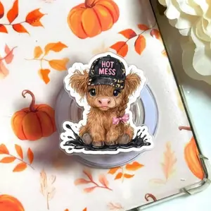 Pretty Hot Mess Highland Cow Phone Grip Magsafe, Hot Mess Baby Cow Kindle Grip, Cartoon Cow Grip Holder, Cartoon Phone Grip, Gift for Girls Boys