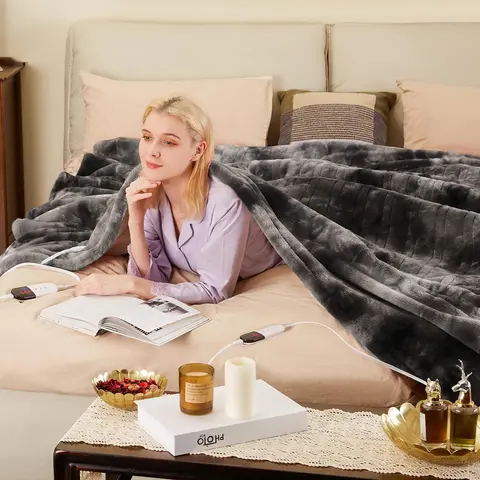 DailyLife Multifunctional Heated Blanket Throw - Fur & Sherpa Fabric, 6 Heat Levels, 4/10H Auto-Off Timer, LCD Display, Full Body Coverage, Machine Washable, Sleep Aid, Portable, Secure Heating Pad, Feel Cosy Winter Home Appliance, Valentine's Day Gift