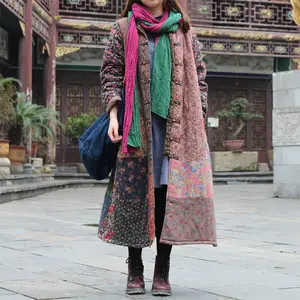 LZJNCottagecore Patchwork Trench Coat for Women, Boho Penny Lane Coat, Long Quilted Floral Jacket with Pockets, Unique Vintage Linen Design, Plus Size Available