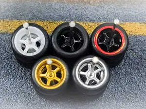 5 Sets 1/64 Wheels with Fixed Rubber Tires Five Spoke 2 for Toy Model Diecast Cars (5 sets for 5 Cars)