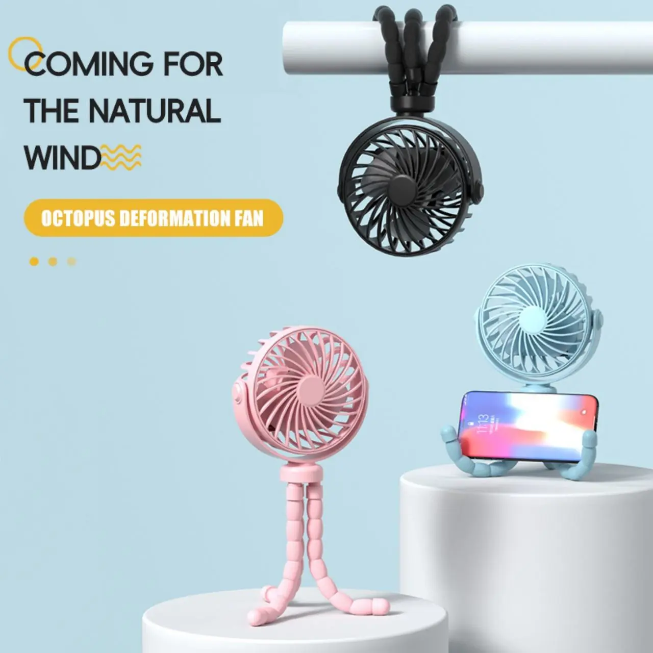 Baby Stroller Fan with Flexible Tripod - 500mAh Rechargeable Clip on Fan for Car Seat, 3 Speeds, Silent USB Fan, Portable Cooling for Baby, Toddler, Infant - Pink/Blue, rotate quiet turbo desk fan