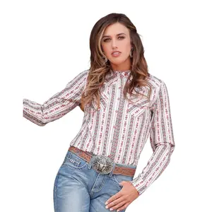 Cinch Ladies Cream Striped Button Down Shirt CTW7226016