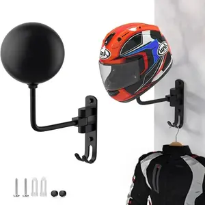 180 Motorcycle Helmet Rack, Wall-Mounted Metal Helmet Holder, Two Hooks, Suitable for Motorcycles, Jackets, Hats