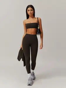 Women's Solid Crop Tube Top & High Waist Leggings Sports Set, Casual Comfy Breathable Quick Drying Tracksuit Set for Gym Workout Running, Ladies Sportswear for All Seasons, Gym Clothing