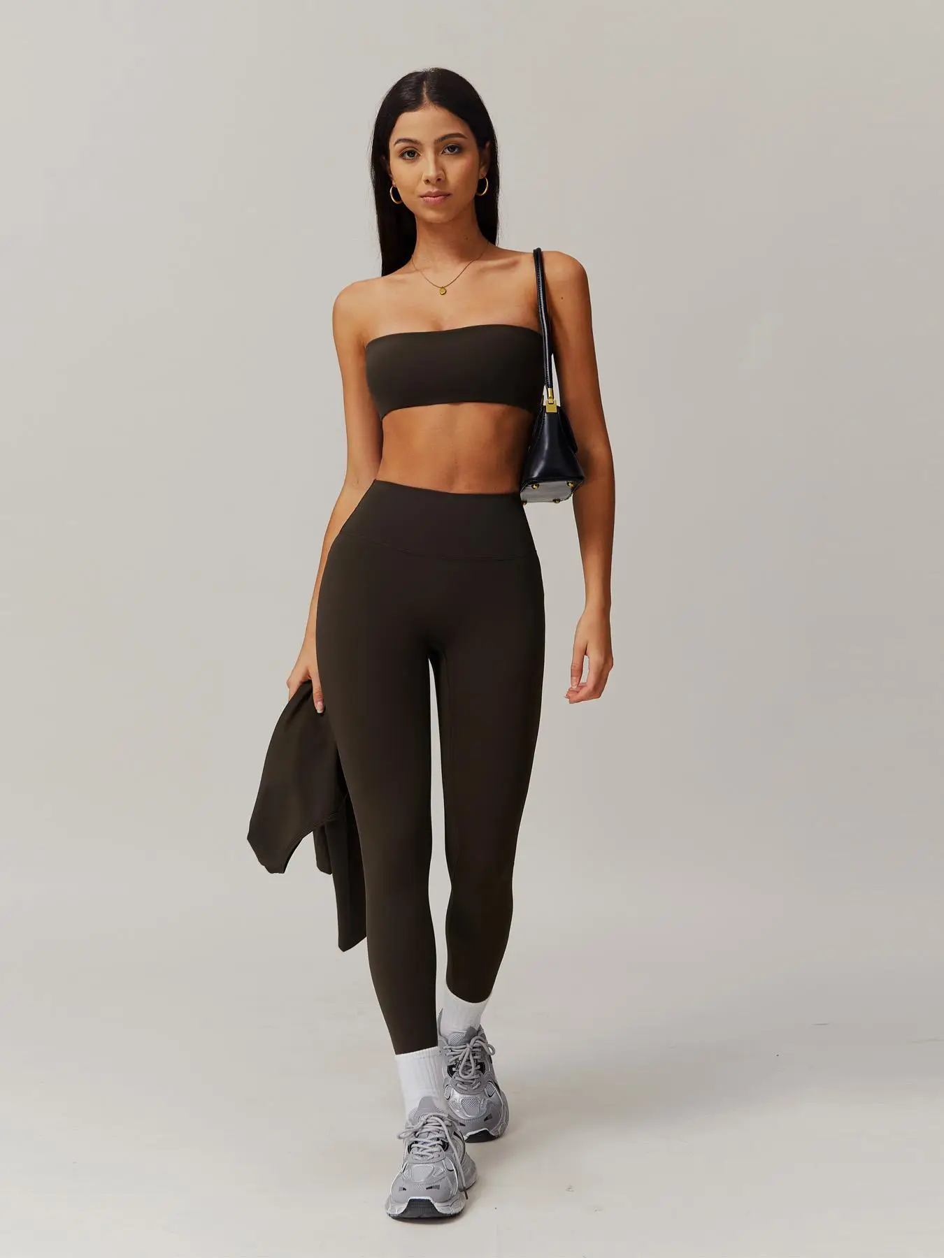 Women's Solid Crop Tube Top & High Waist Leggings Sports Set, Casual Comfy Breathable Quick Drying Tracksuit Set for Gym Workout Running, Ladies Sport