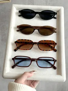 4 Pairs Leopard Print Plastic Geometric Full Frame Glasses Set, Ideal Holiday Gift, Unisex Fashion Accessory, All Seasons
