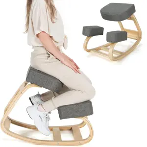 COSTWAY Kneeling Chair, Wood Posture Chair, Max Load 330 Lbs, Rocking Knee Chair with Soft Cushion, Natural Relief for Back, Shoulder or Neck Pain, Ergonomic Kneeling Chair for Office Home