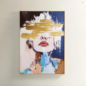 Z Gallerie Waiting in Color Painting Submerged Daydreamer Vivid Abstract Artwork Gold Floater Frame Modern Emotion Elegant Decor Portrait Expressive Bold