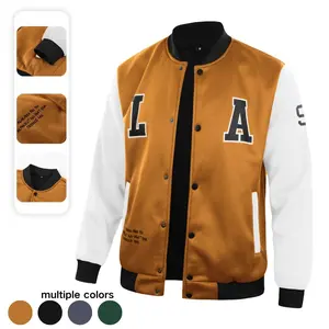 Men's Vintage Sporty Varsity Jacket with Embroidered LA Logo Color Block Design Baseball Collar Snap Closure Machine Washable Casual Streetwear for Autumn Winter Durable Sportswear Outdoor Activities Vintage Campus Styler