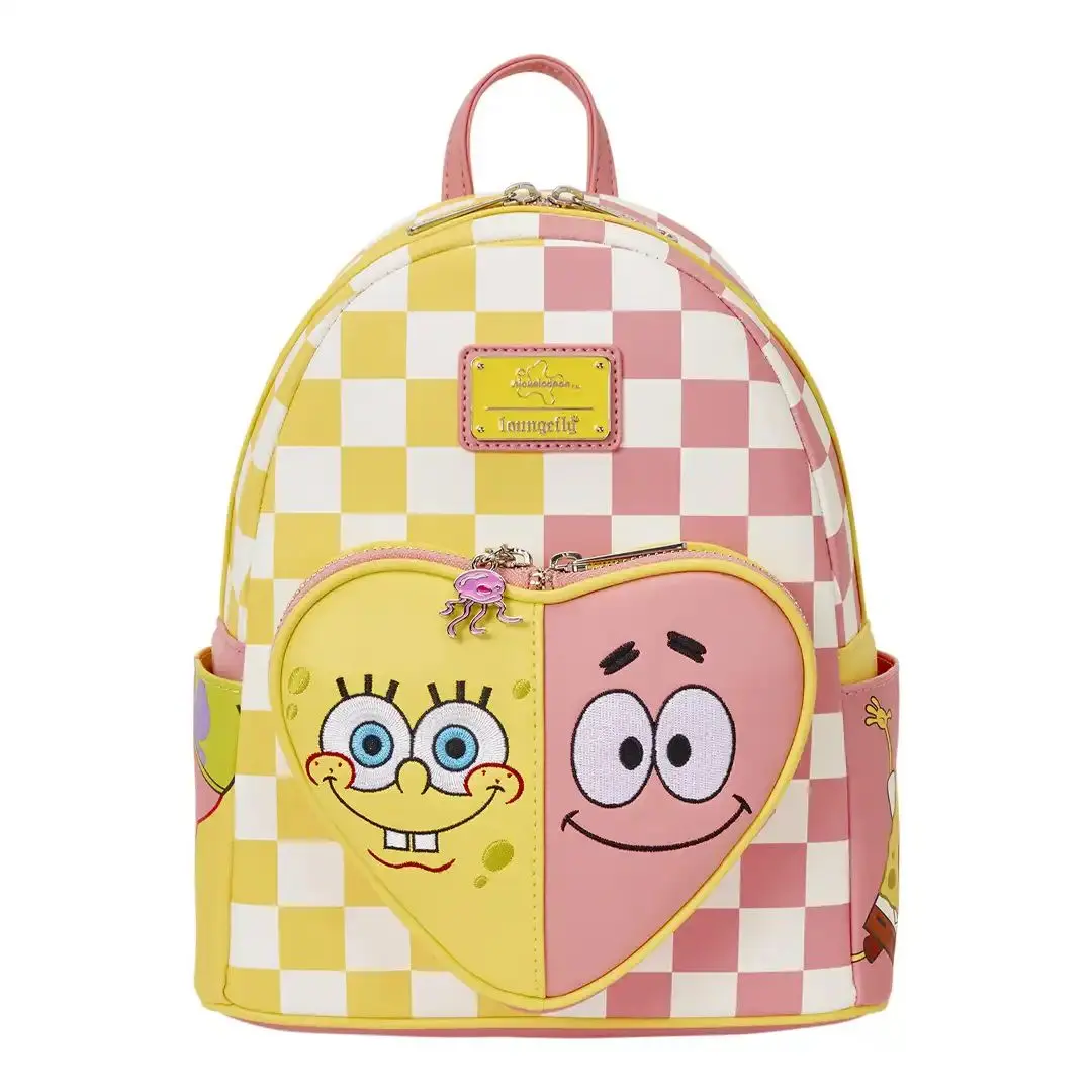 Loungefly SpongeBob & Patrick Collectible Mini Backpack for Adults, Casual Checkered Faux Leather with Applique & Embroidery, Collectibles