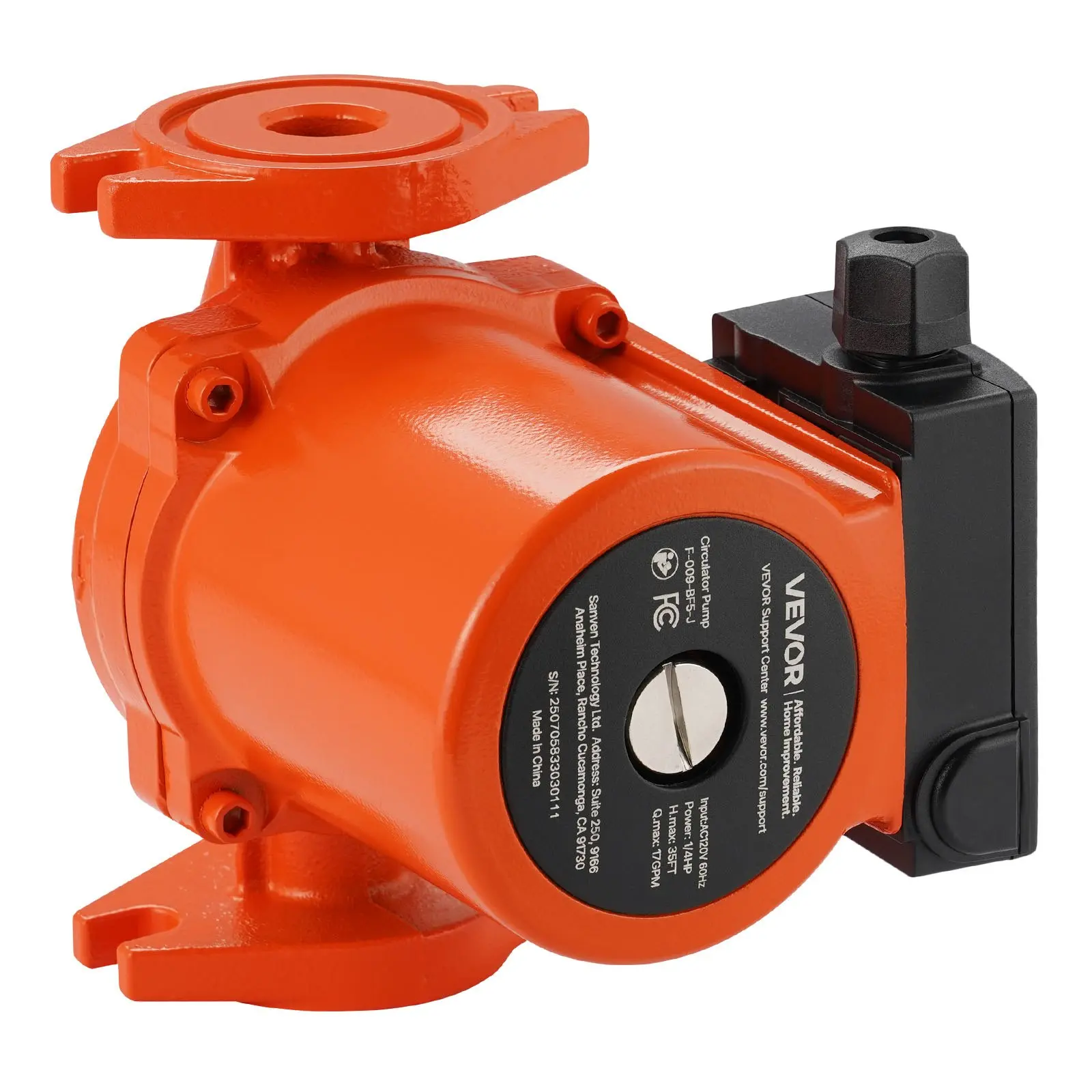 【DealsForYouDays】VEVOR F-009-BF5-J Cast Iron Circulator Pump, 1/4 hp, 17 gpm Flow, 120V AC, 35 ft Hot Water Recirculating Pump, 3/4-in Flange Fit, 3-Speed Adjustment, Quiet Operation, 186.43w±15%, 10.80 lbs, for Home Heating Systems Boilers, Ac120v 60Hz