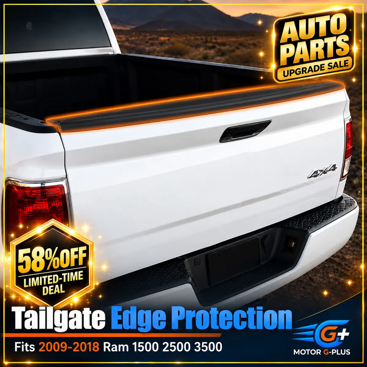MOTOR GPLUS 1 x ABS Plastic Lightweight Tailgate Top Cover Cap Molding Guard Protector, Direct-Replace Truck Accessories for 2009-2018 Dodge Ram 1500 2500 3500, Paint-Match Chrome Car Exterior Trim,toolupgrade