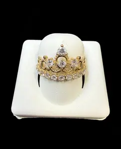 Ali Jewelers 10-Karat Gold Crown Ring - Multi-Size, Stone-Set, Tiara-Shaped Design
