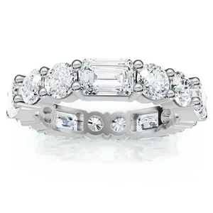 5 3/4 Ct Emerald & Round Diamond Eternity Ring 14k Gold Lab Grown Stackable Band