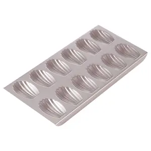 CHEFMADE Madeleine Mold Cake Pan, 12-Cavity Non-Stick Oval Shell Madeline Bakeware for Oven Baking (Champagne Gold)