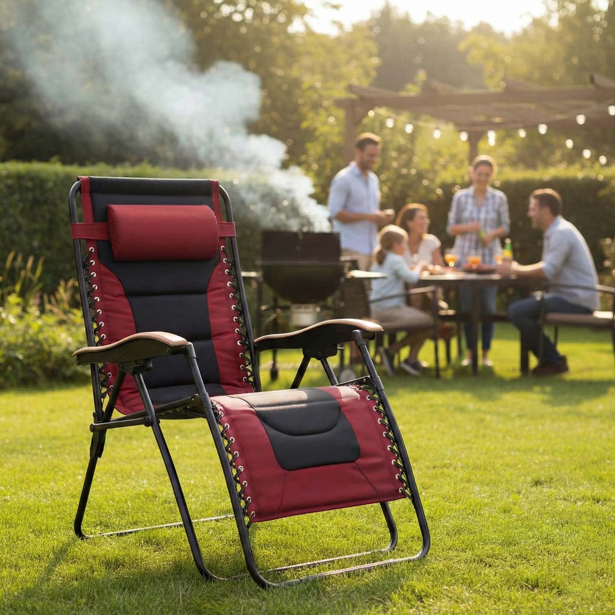 Viral Trending Oversized Padded Zero Gravity Chair | 30" Extra Wide Seat Anti-Gravity Lounger for Big & Tall, Foldable Patio Recliner with Side Cup Holder, Supports 400 LBS for Indoor Outdoor Camping Backyard Porch