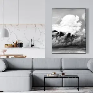 360 stand Framed Canvas Art Print - 36x48 in. Artistic Nature Mountain View with Fluffy Clouds, Wall Decoration for Living Room, Ideal Gift for Home Enthusiasts